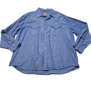CE Schmidt Workwear 2X chambray cotton pearl snap shirt Western Rodeo Cowboy